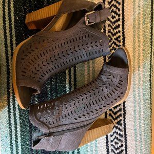 Report Peep-Toe Perforated Suede Ankle Boot